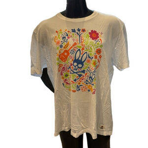 Psycho Bunny White and Blue Short Sleeve Graphic Tee